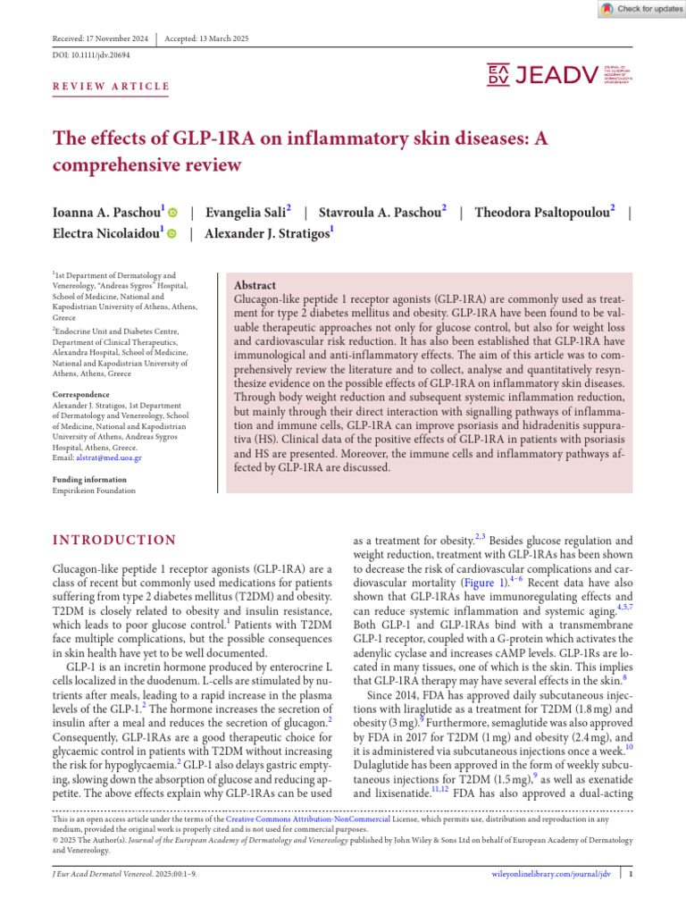 GLP-1RA Effects on Inflammatory Skin Diseases | PDF | Psoriasis ...
