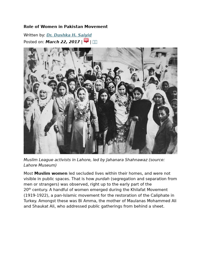 Role of Women in Pakistan Movement 24092025 073253pm | PDF | Muhammad ...