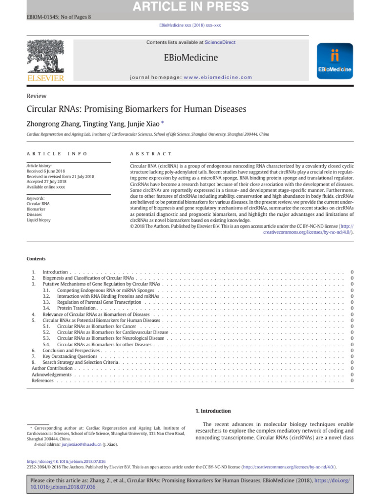 Circular RNAs as Disease Biomarkers | PDF | Rna Splicing | Micro Rna
