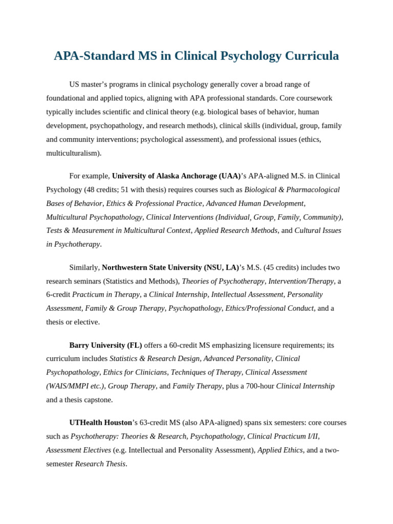 APA-Aligned MS in Clinical Psychology | PDF | Clinical Psychology ...