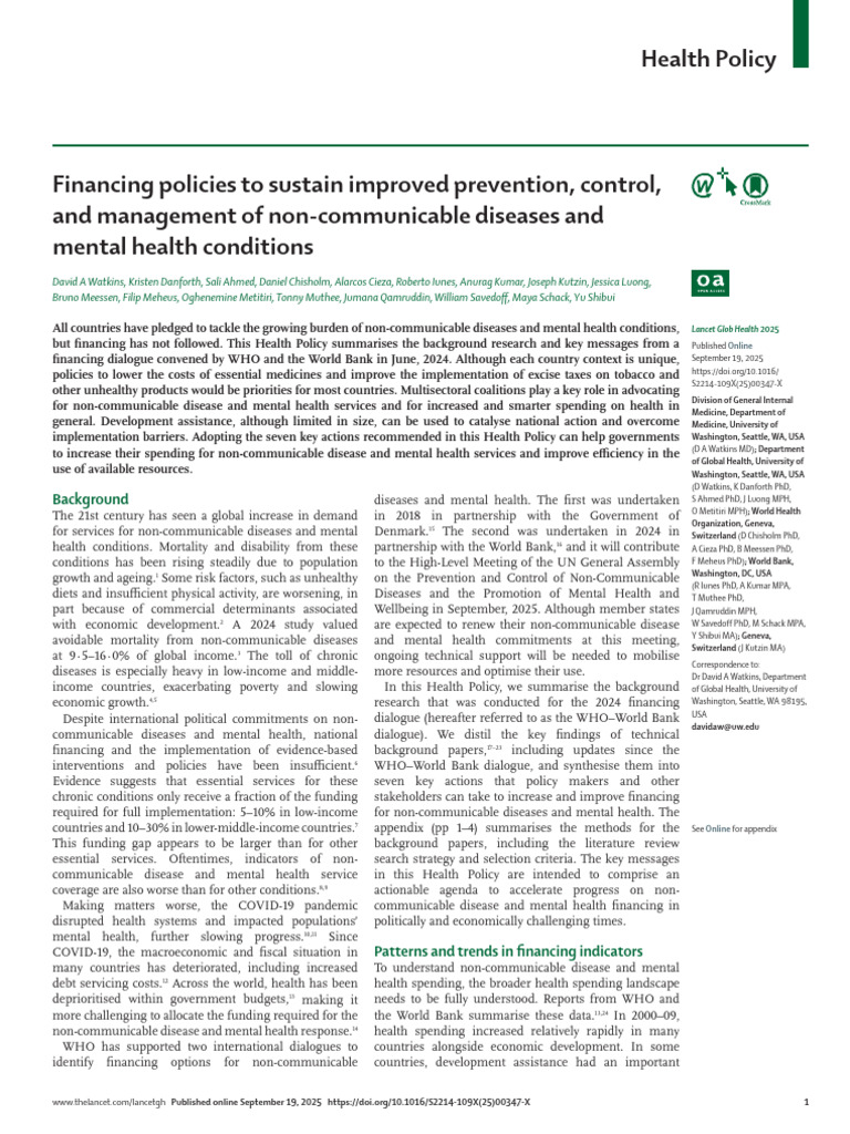 Prevention, Control, and Management of Non Communicable Diseases | PDF ...