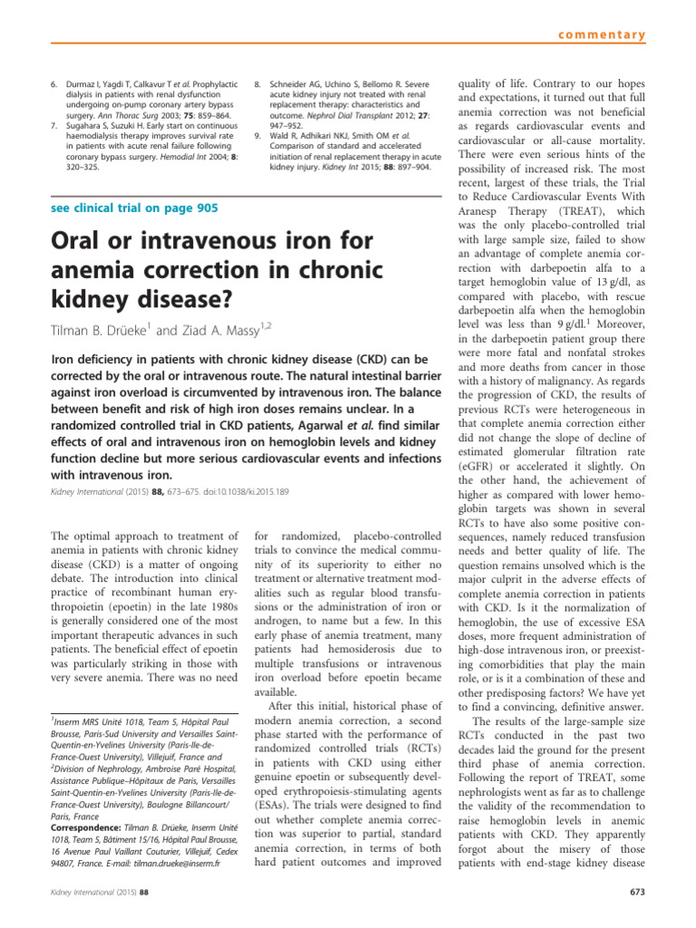 Oral or Intravenous Iron For Anemia in CKD | PDF | Chronic Kidney ...