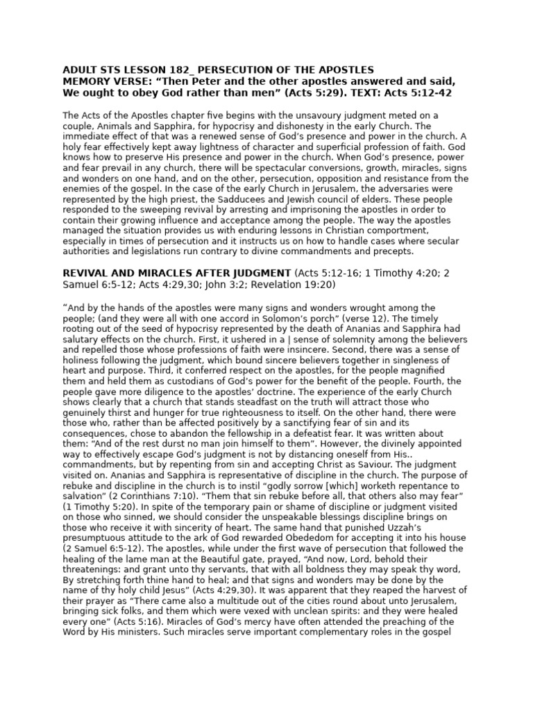 Adult Sts Lesson 182 - Persecution of The Apostles | PDF | Jesus ...