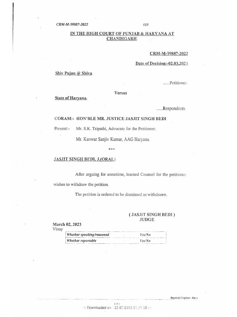 SHIV PUJAN at SHIVA VS. ST. OF HARYANA-BAIL ORDERS | PDF