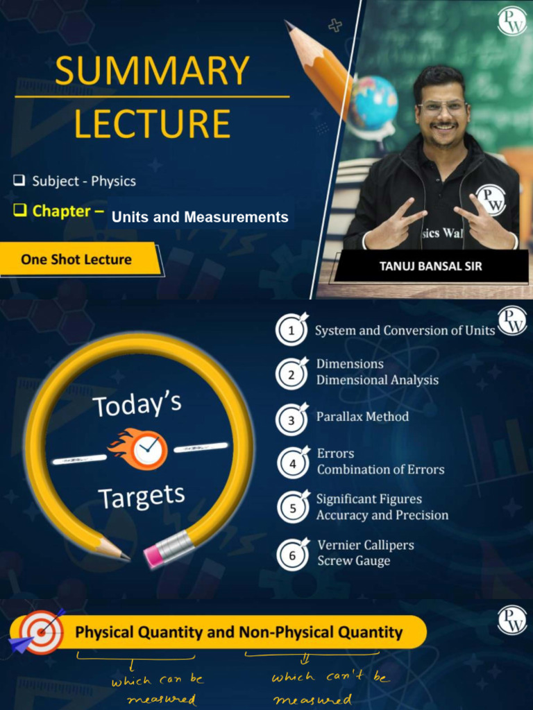 Units and Measurements: Summary Lecture Notes - Yakeen NEET 2025 | PDF