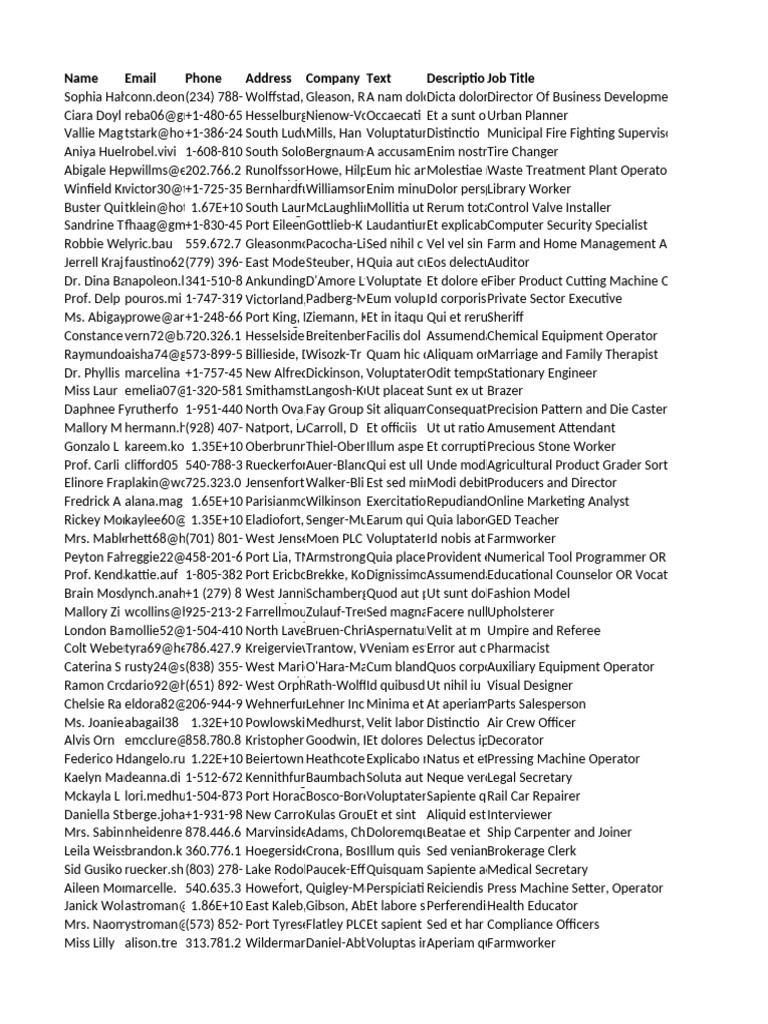 Job Titles and Contact Information List | PDF