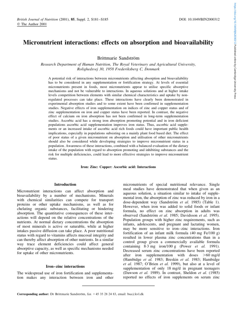 Micronutrient Interactions and Absorption | PDF | Nutrients | Dietary ...