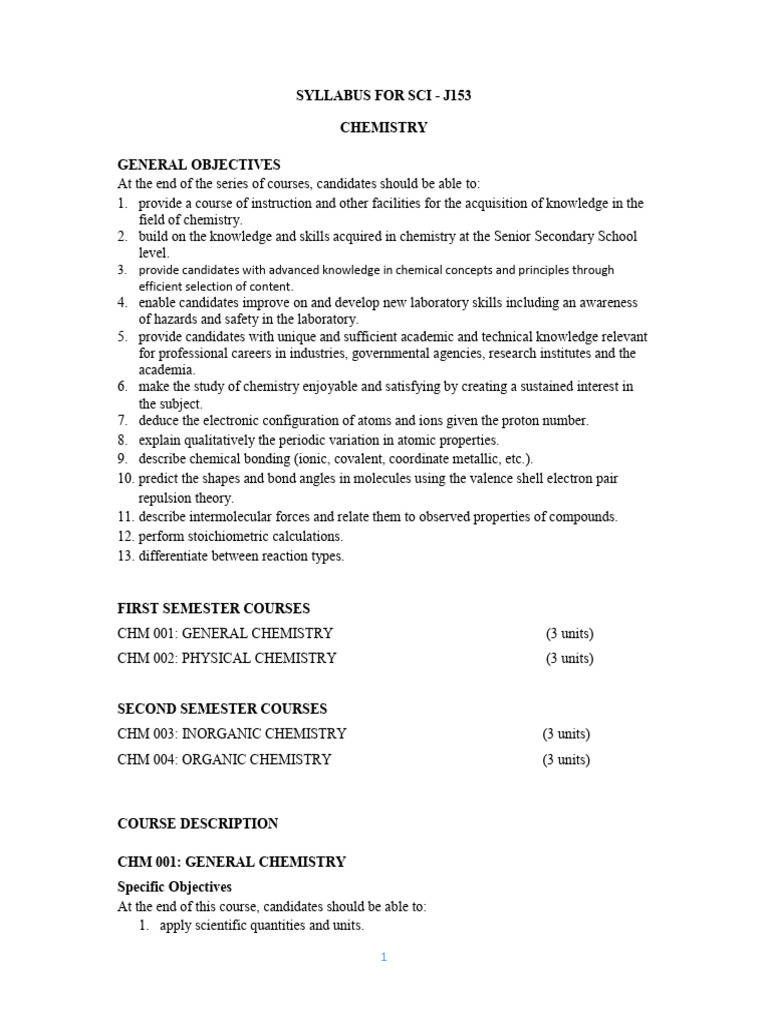 JUPEB Chemistry Syllabus Overview 2026 | PDF | Chemical Equilibrium ...