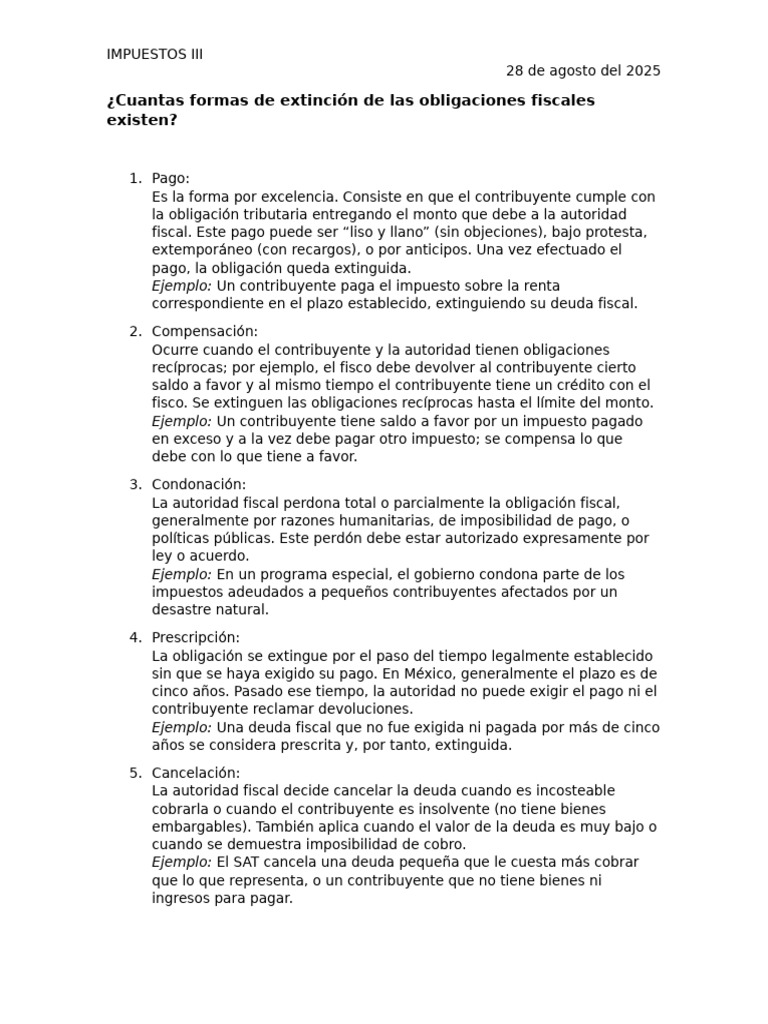 Formas de extinción de obligaciones fiscales | PDF | Impuestos | Deuda
