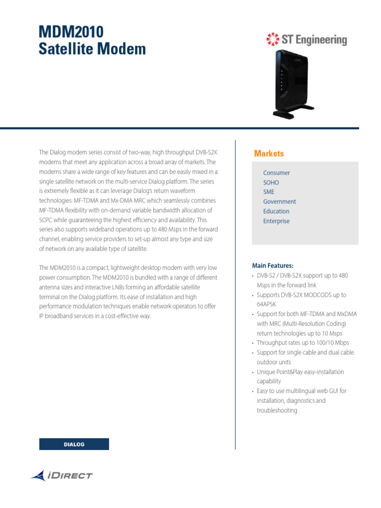 MDM2010 Satellite Modem Overview | PDF | Computer Network | Modem