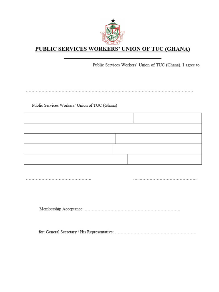 Ghana Union Membership Enrollment Form | PDF