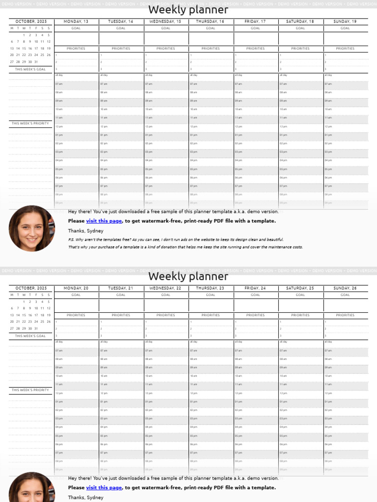 Horizontal Weekly Timetable Planner A4 H | PDF