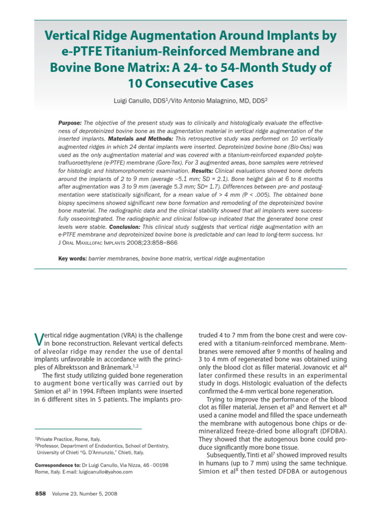 Vertical Ridge Augmentation Study Results | PDF | Dental Implant | Bone