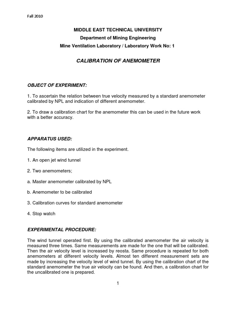 Calibration of Anemometer PDF Calibration Airspeed