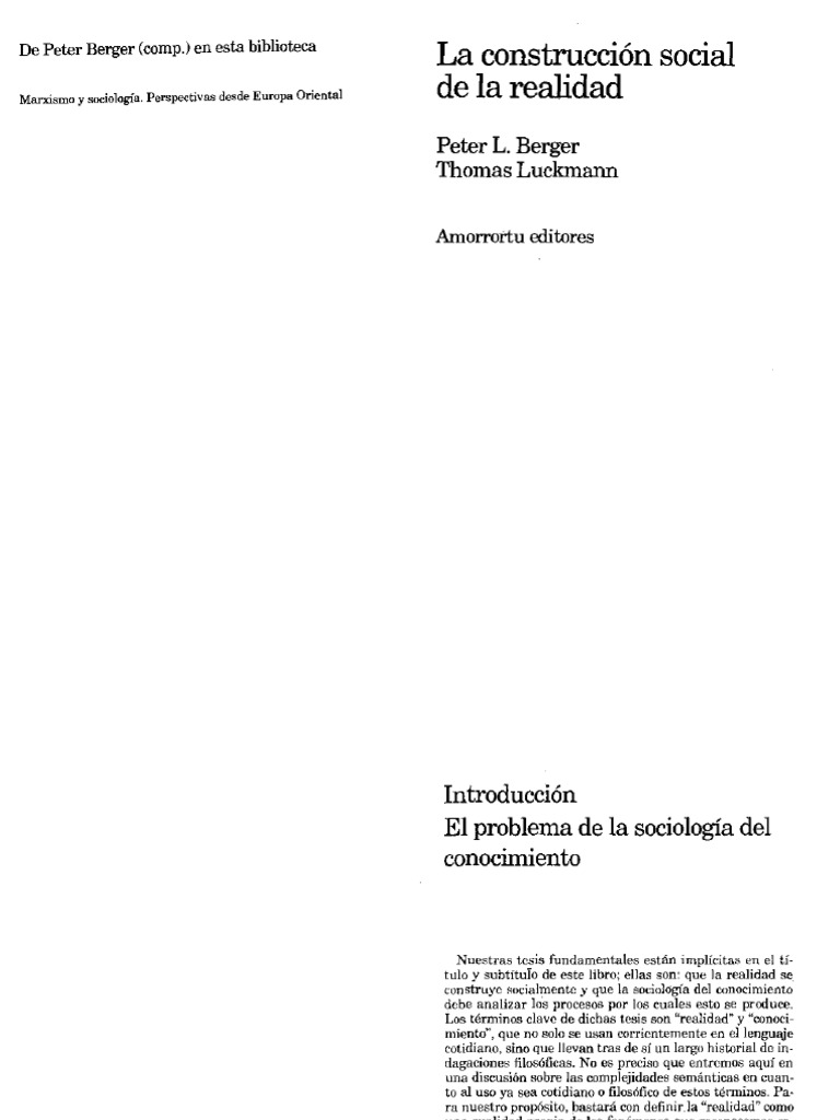 Construcción social de la realidad | PDF | Conocimiento | Sociología