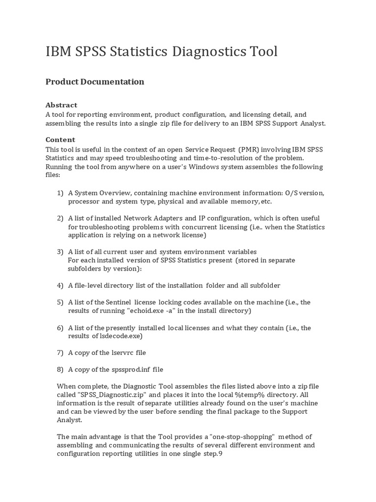 IBM SPSS Statistics Diagnostic Tool Guide | PDF