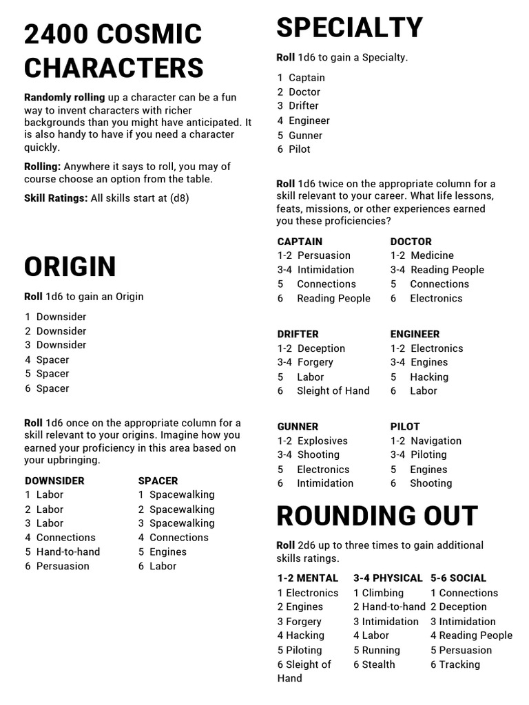 Cosmic Character Creation Guide | PDF