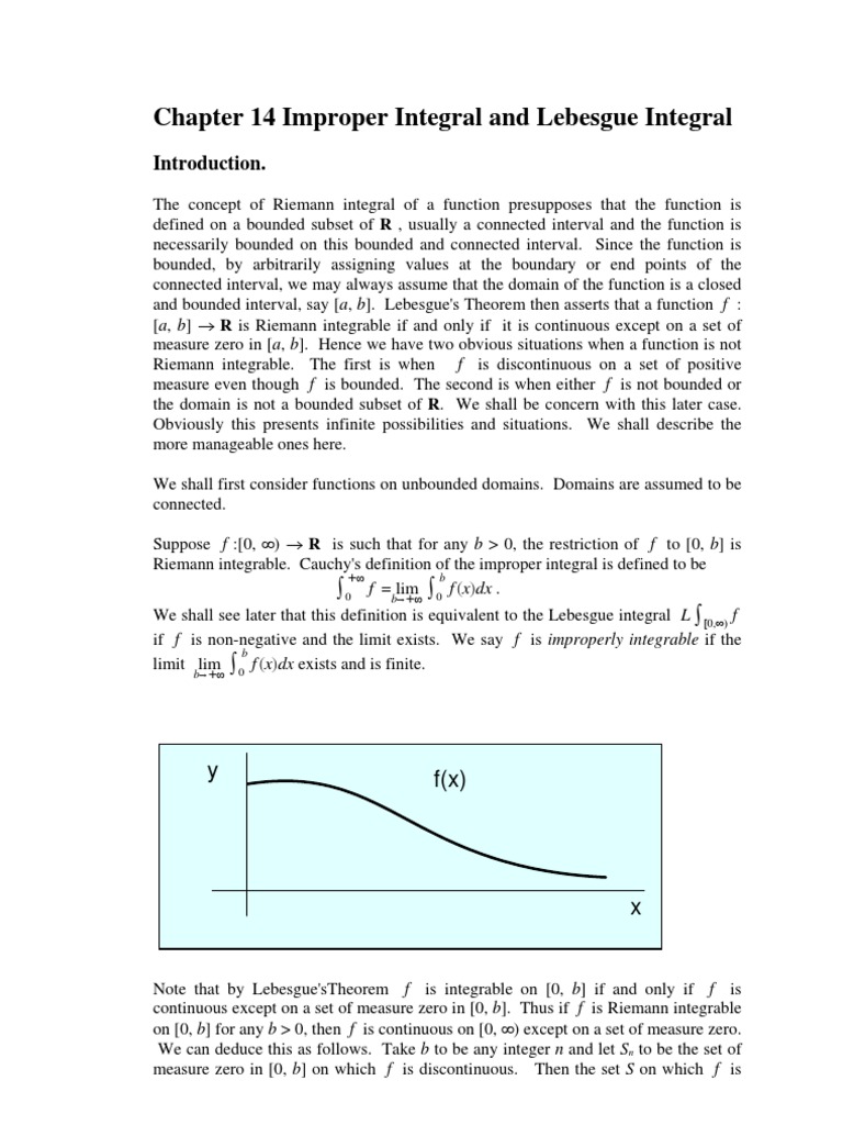 Chapter 14 Improper Integrals Lebesgue Integration Measure