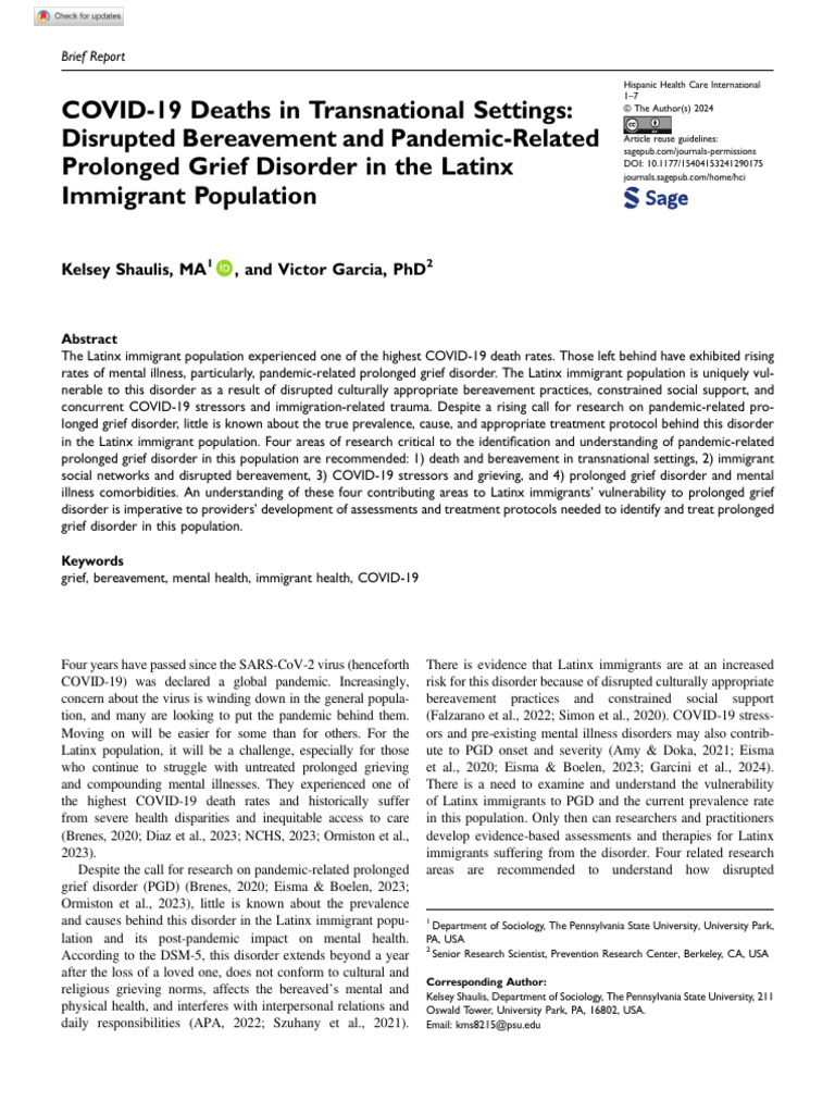 Shaulis Garcia 2024 Covid 19 Deaths in Transnational Settings Disrupted ...