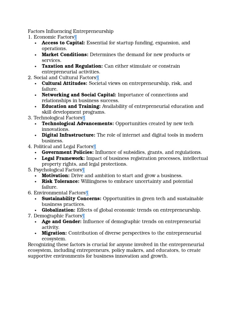 Key Factors in Entrepreneurship | PDF
