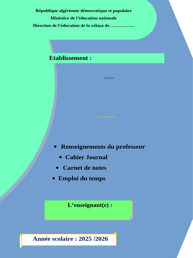 Cahier de notes enseignant 2025/2026 | PDF