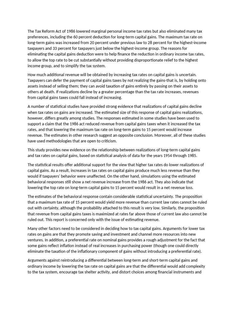 Impact of Capital Gains Tax Reform | PDF | Capital Gains Tax In The ...