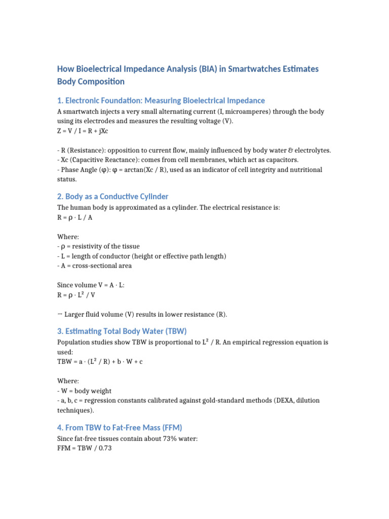 BIA in Smartwatches for Body Composition | PDF
