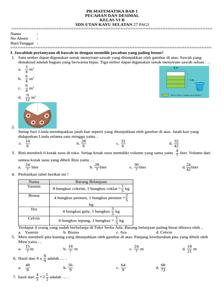 Soal Pecahan dan Desimal Kelas VI | PDF