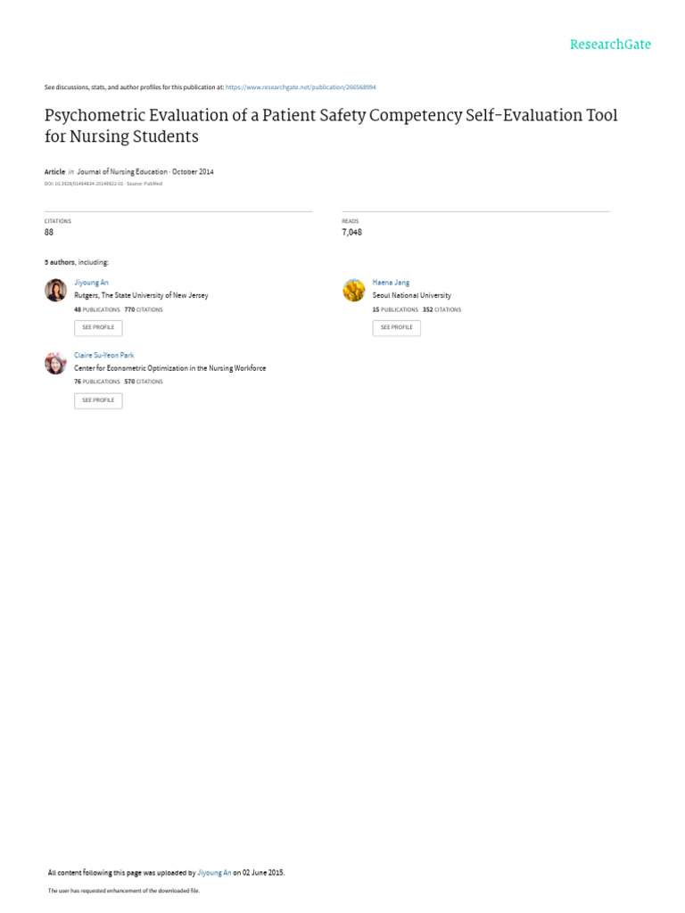 Patient Safety Competency Tool Evaluation | PDF