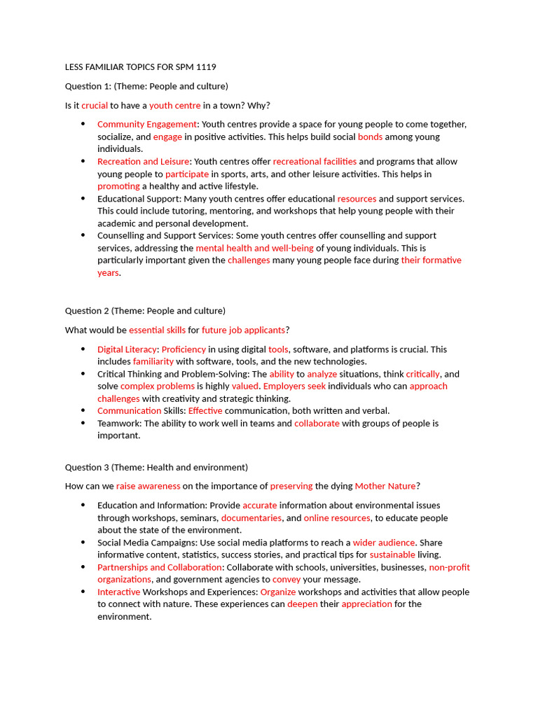 2024 Less Familiar Topics For SPM 1119 | PDF | Adolescence | Forests