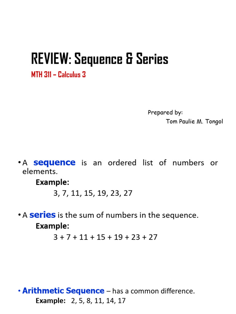 Topic 5.1 Review On Sequence Series | PDF | Sequence | Mathematical Objects