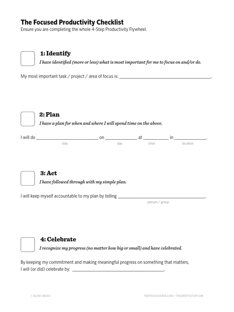 Focused Productivity Checklist Guide | PDF