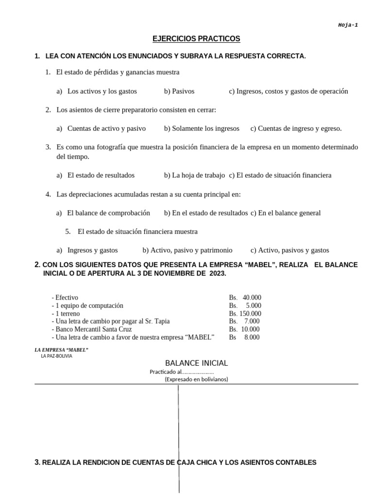 Ejercicios Prácticos de Contabilidad y Finanzas | PDF | Estado de ...