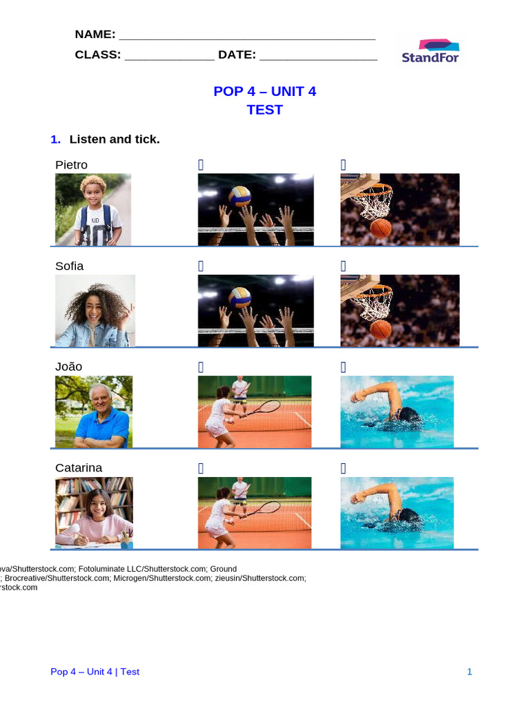Pop 4 Unit 4 Test Overview | PDF | Sports | International Sports ...
