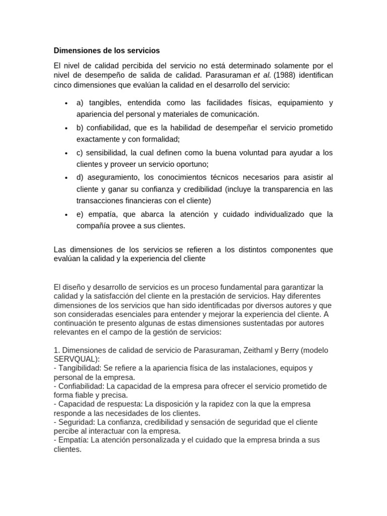 Dimensiones Clave de la Calidad del Servicio | PDF | Ingeniería de ...
