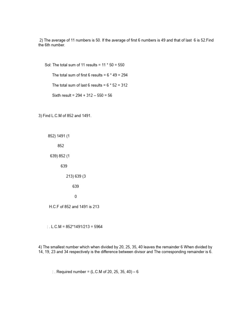 Average Calculations and LCM Problems | PDF | Mathematics | Number Theory