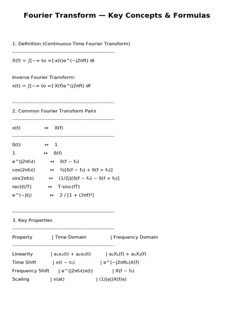 Fourier Transform Key Concepts | PDF
