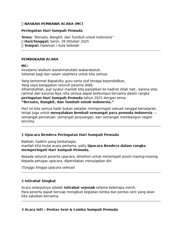 Rancangan Scrip MC Dalam Acara Sumpah Pemuda | PDF