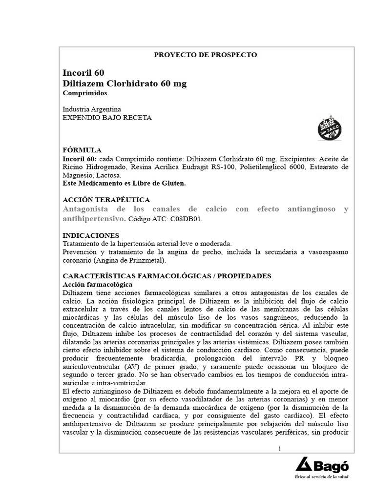 Incoril 60: Diltiazem 60 mg en Comprimidos | PDF | Drogas ...