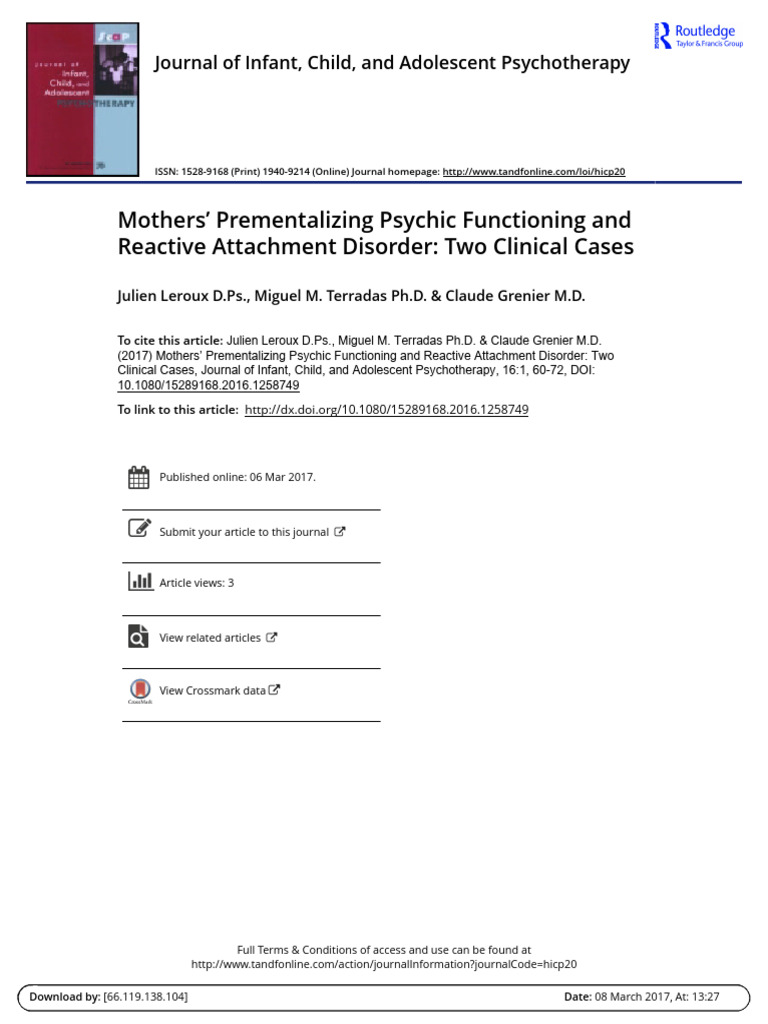 Maternal Functioning and Reactive Attachment Disorder | PDF ...