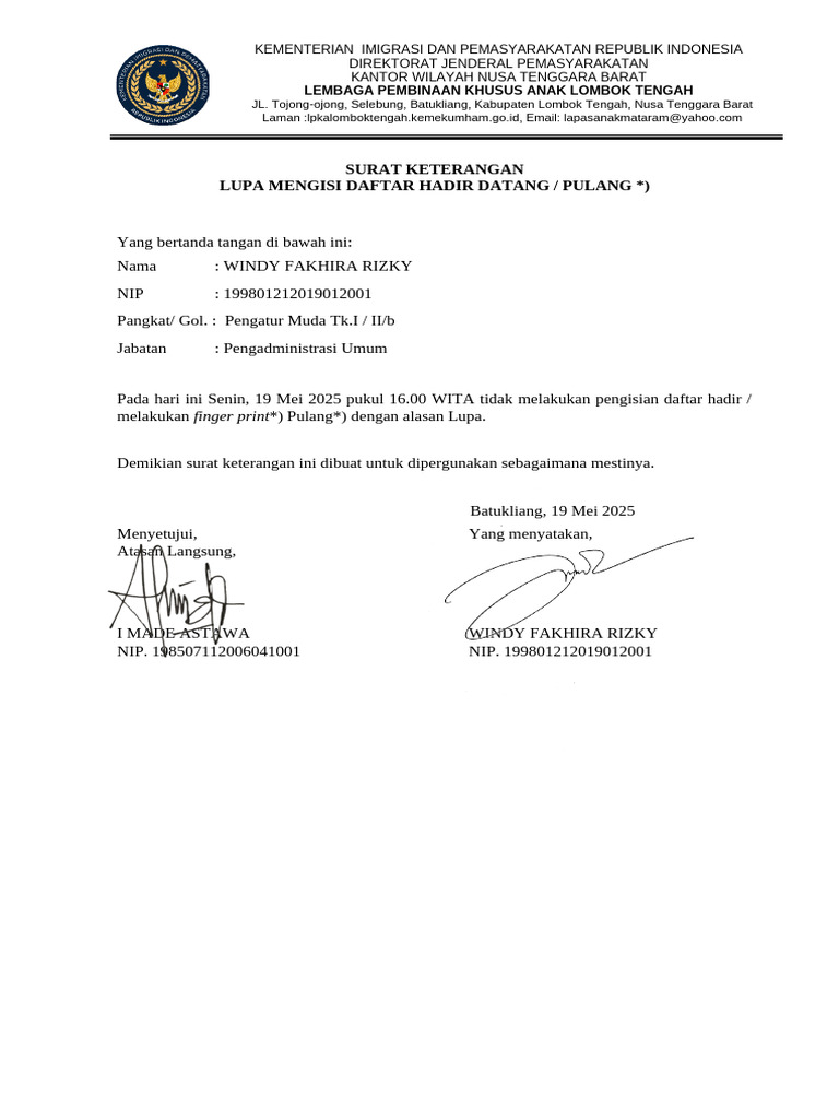 Form Lupa Absen | PDF