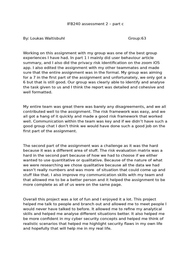 IFB240 Group Assignment Reflection | PDF