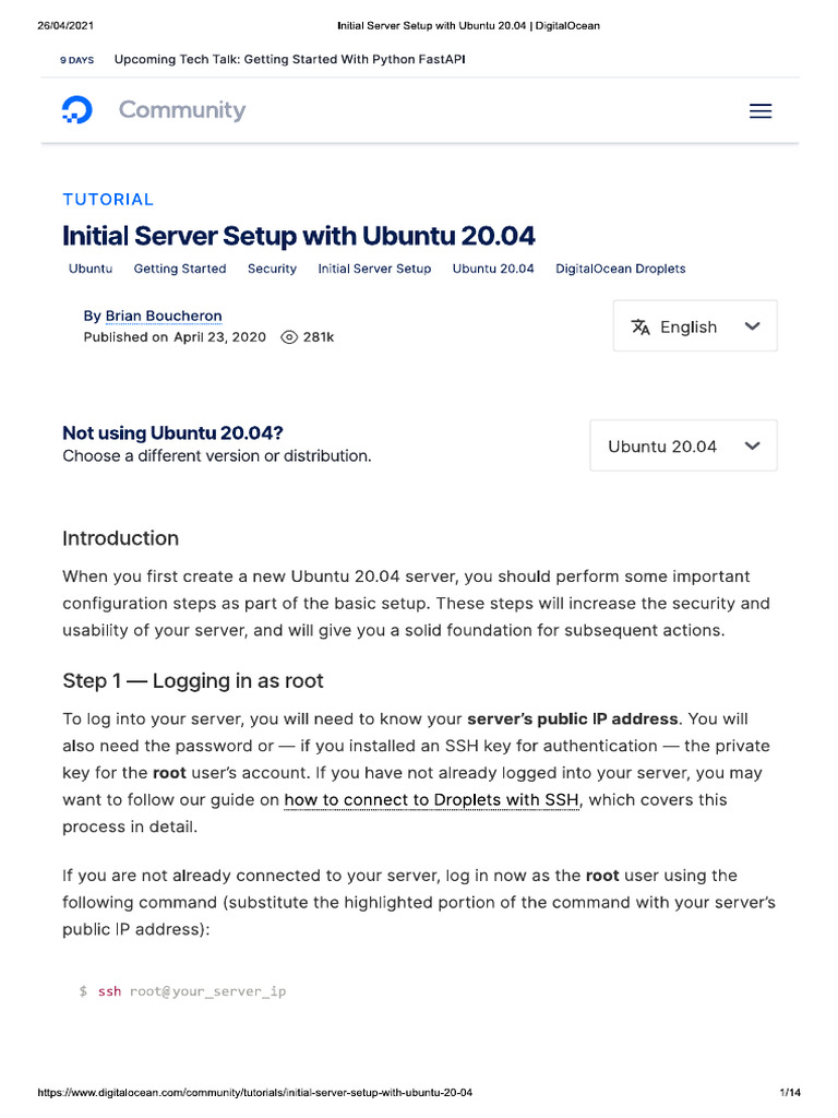Initial Server Setup With Ubuntu 20.04 | PDF