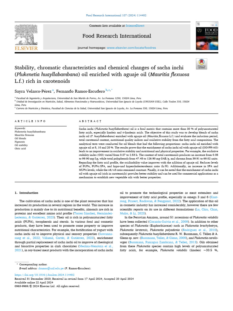Stability, Chromatic Characteristics and Chemical Changes of Sacha ...