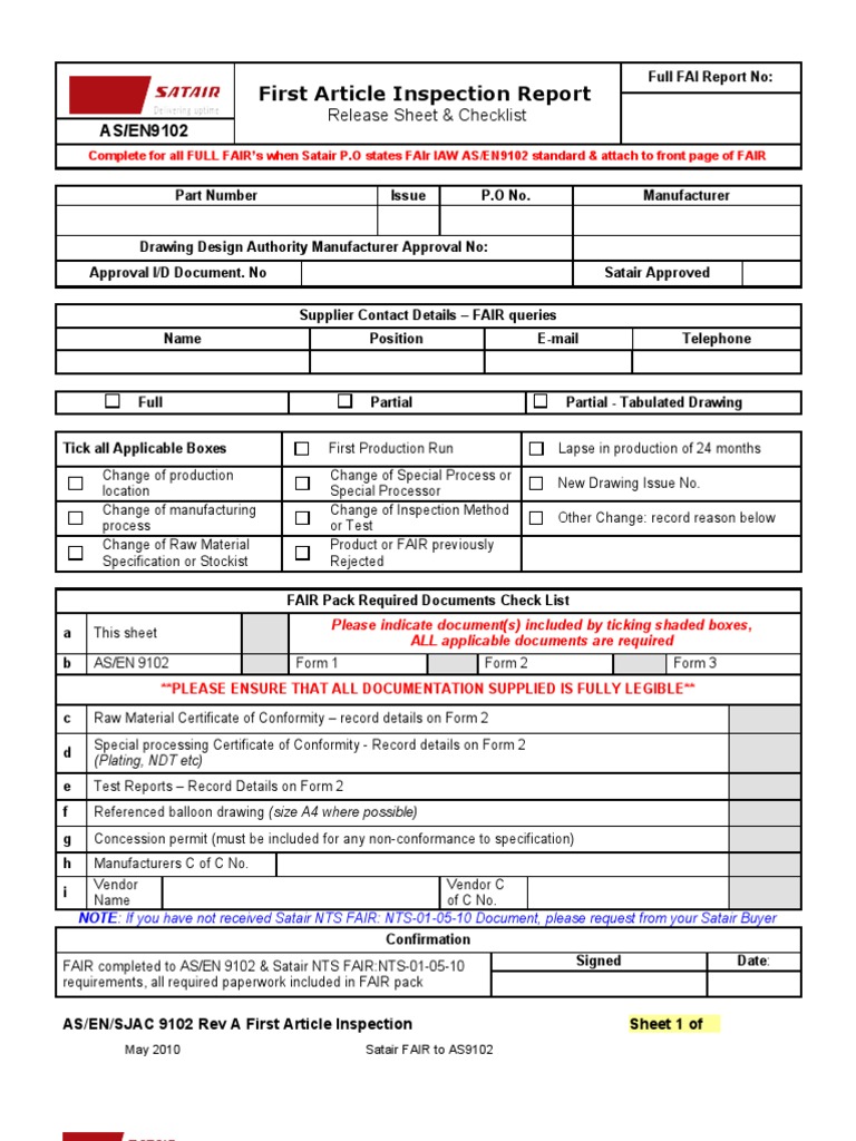 AS9102 First Article Inspection Report | PDF | Specification (Technical ...