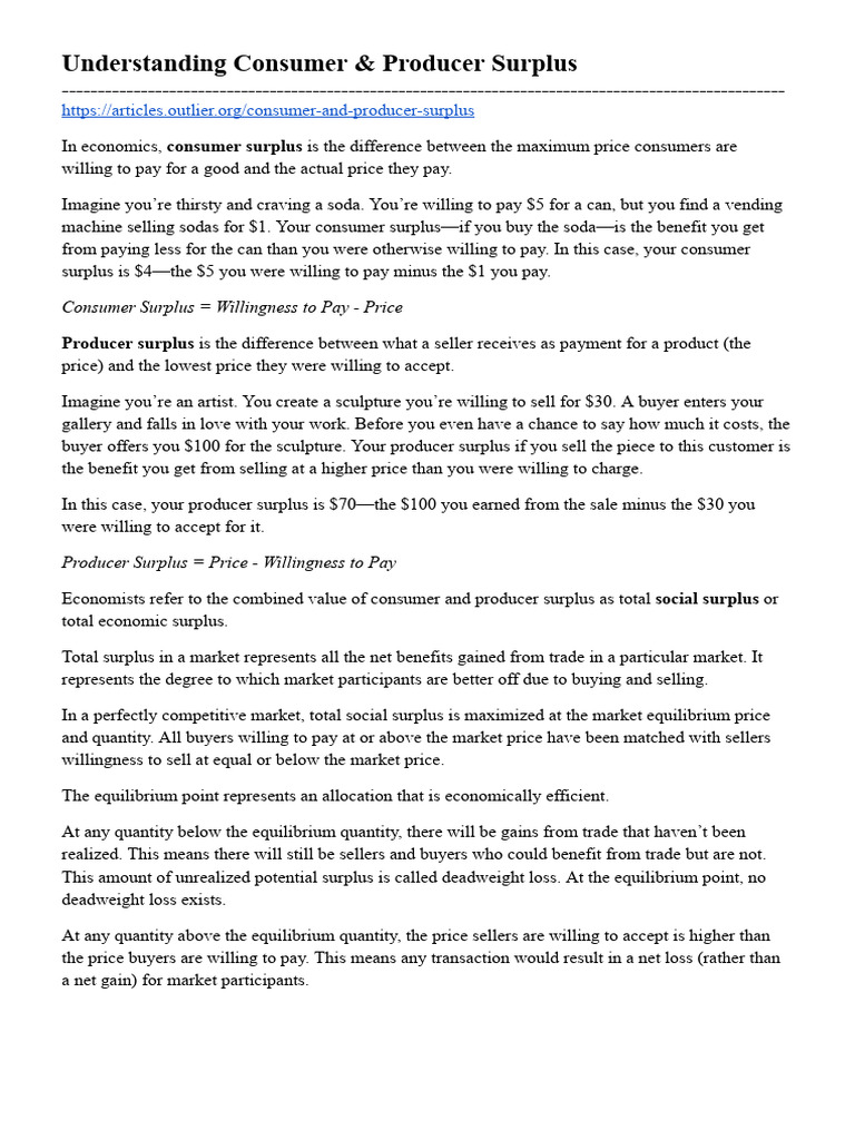 Outlier Understanding Consumer Producer Surplus Pdf Economic