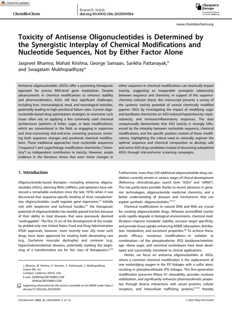 ASO Toxicity: Sequence-Chemistry Interplay | PDF | Oligonucleotide ...
