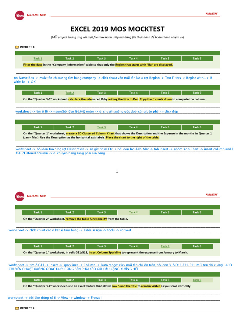 Excel 2019 MOS Mock Test Guide | PDF