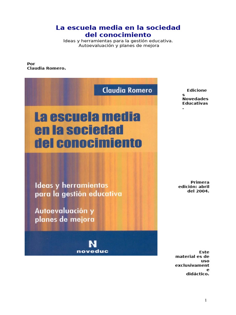 Escuela Media en la Sociedad del Conocimiento | PDF | Exclusión social ...