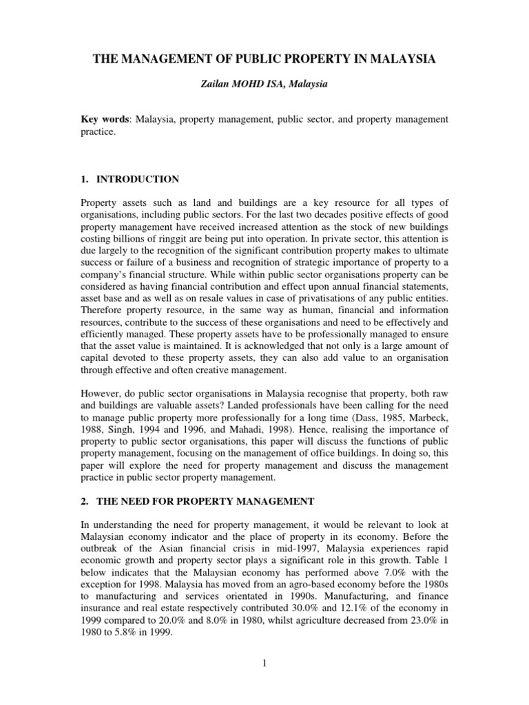 The Management of Public Property in Malaysia PDF Property